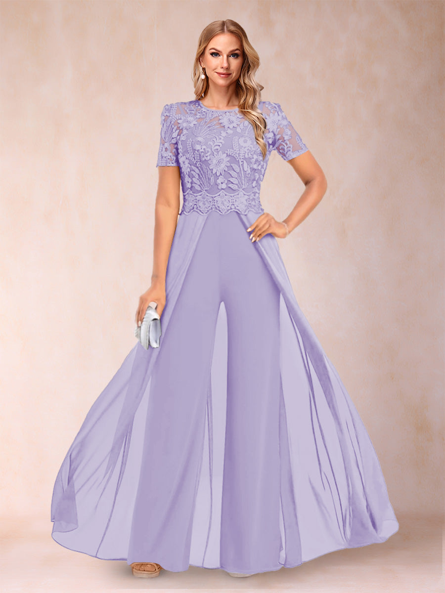 A-Line/Princess Scoop Short Sleeves Jumpsuit with Applique