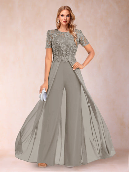 A-Line/Princess Scoop Short Sleeves Jumpsuit with Applique