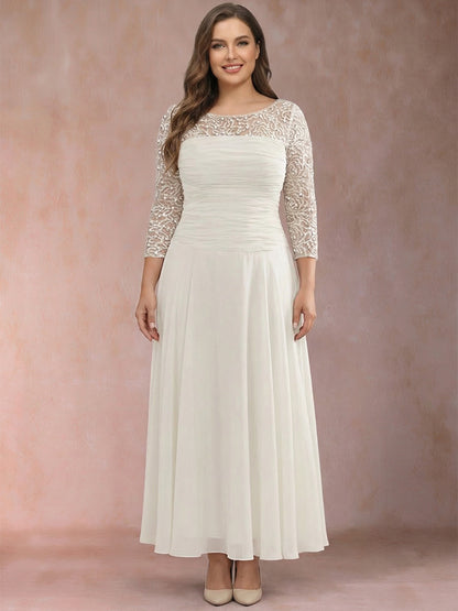 A-Line/Princess Scoop 3/4 Sleeves Plus Size Mother of the Bride Dresses with Applique