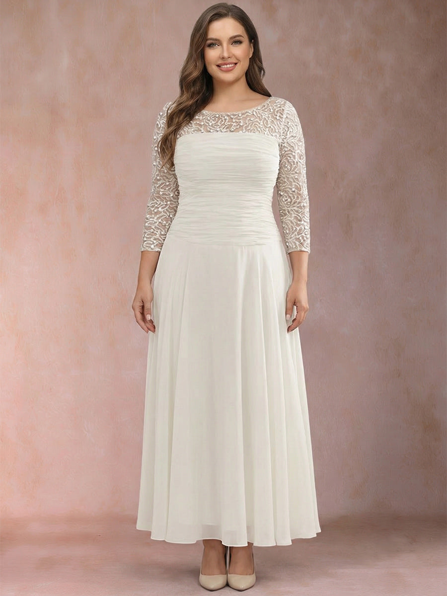 A-Line/Princess Scoop 3/4 Sleeves Plus Size Mother of the Bride Dresses with Applique