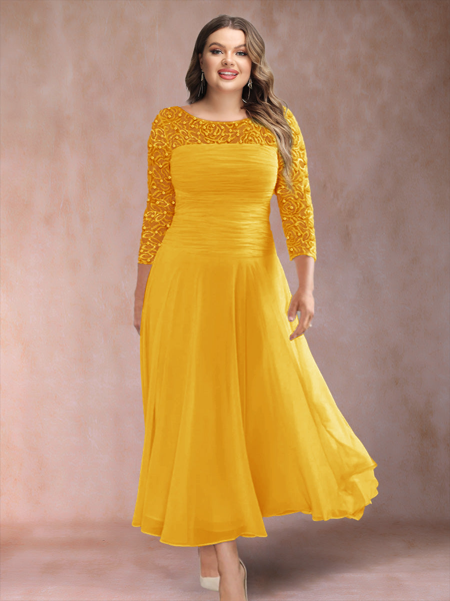 A-Line/Princess Scoop 3/4 Sleeves Plus Size Mother of the Bride Dresses with Applique
