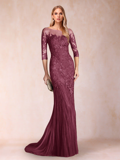 Trumpet/Mermaid Scoop 3/4 Sleeves Mother of the Bride Dresses with Applique