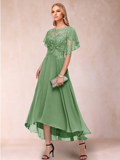 A-Line/Princess Scoop Half Sleeves Mother of the Bride Dresses with Applique