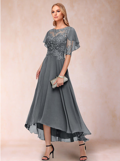 A-Line/Princess Scoop Half Sleeves Mother of the Bride Dresses with Applique