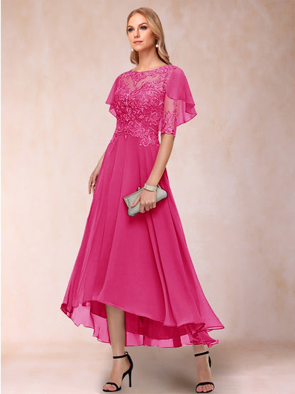 A-Line/Princess Scoop Half Sleeves Mother of the Bride Dresses with Applique