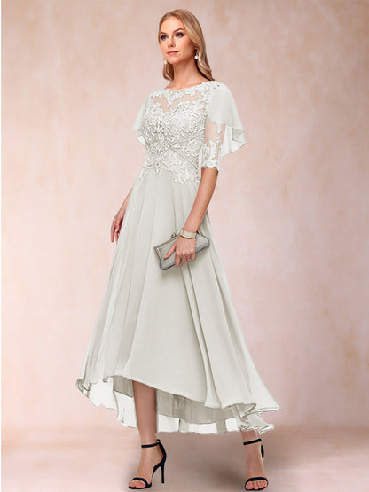 A-Line/Princess Scoop Half Sleeves Mother of the Bride Dresses with Applique