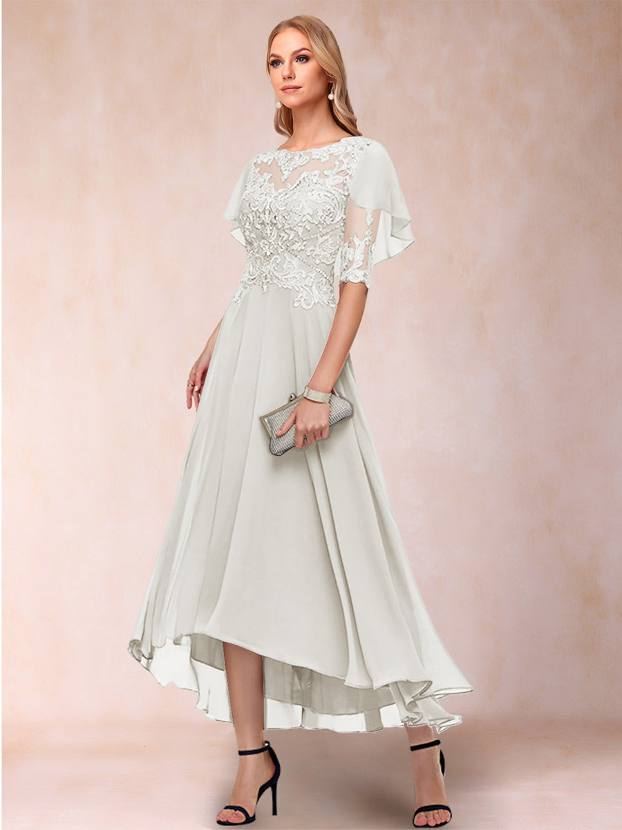 A-Line/Princess Scoop Half Sleeves Mother of the Bride Dresses with Applique