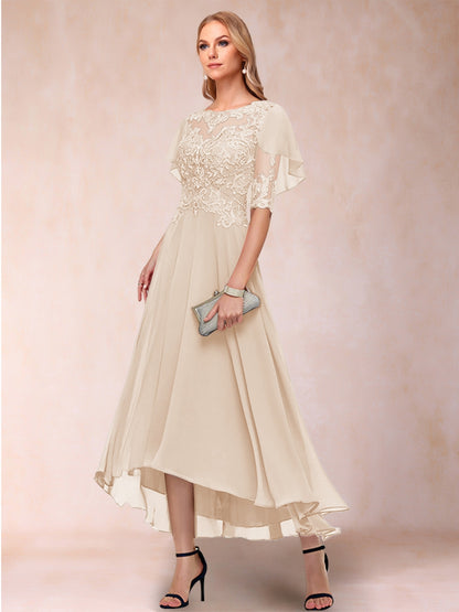 A-Line/Princess Scoop Half Sleeves Mother of the Bride Dresses with Applique