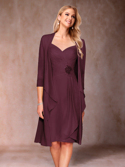 Sheath/Column V-Neck 3/4 Sleeves 2 Pieces Mother of the Bride Dresses with Ruched & Jacket