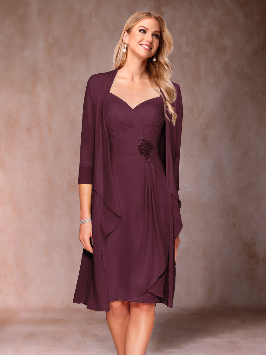 Sheath/Column V-Neck 3/4 Sleeves 2 Pieces Mother of the Bride Dresses with Ruched & Jacket