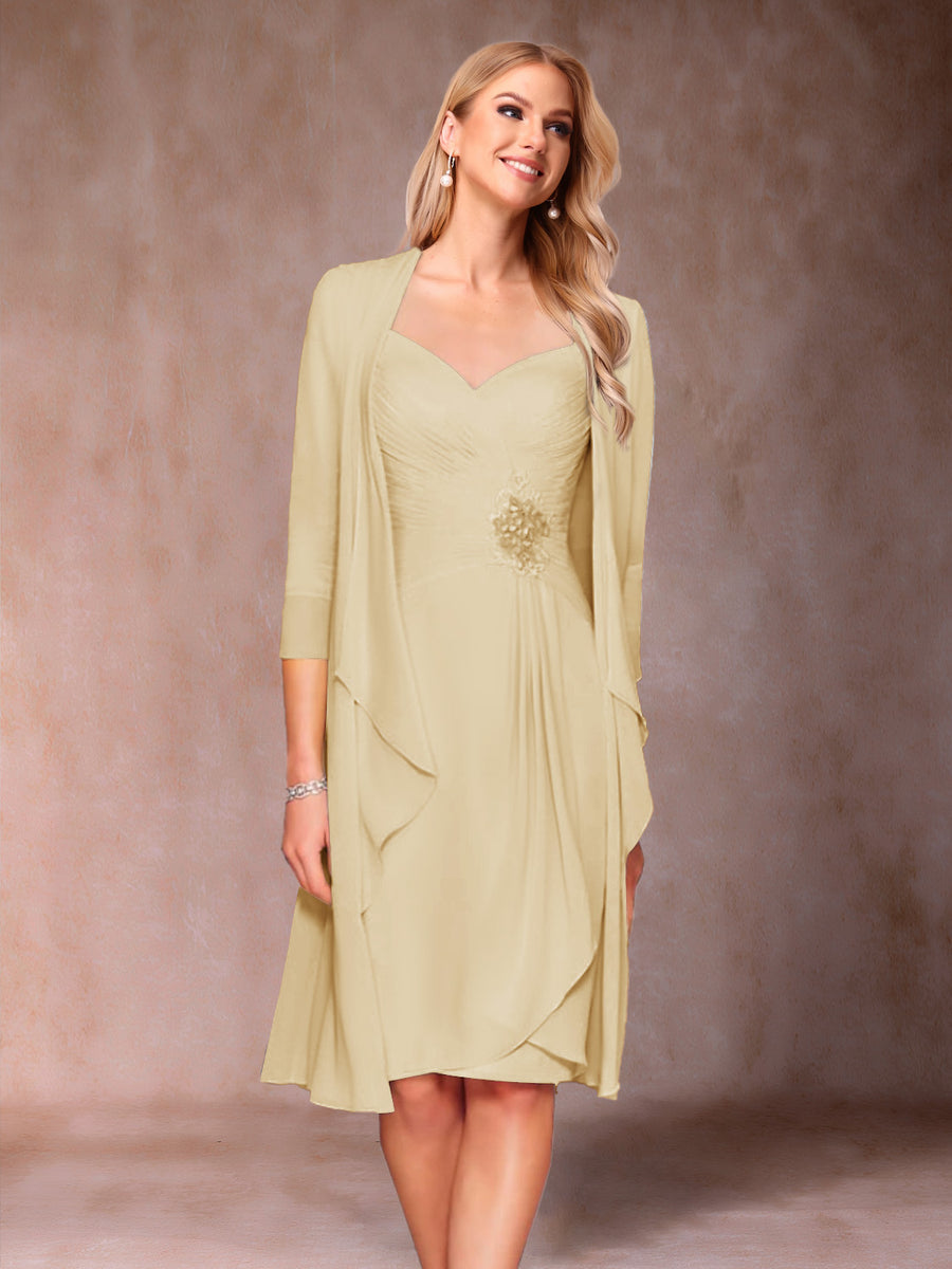 Sheath/Column V-Neck 3/4 Sleeves 2 Pieces Mother of the Bride Dresses with Ruched & Jacket