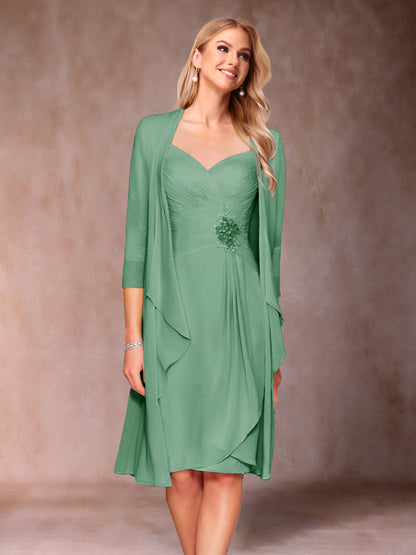 Sheath/Column V-Neck 3/4 Sleeves 2 Pieces Mother of the Bride Dresses with Ruched & Jacket