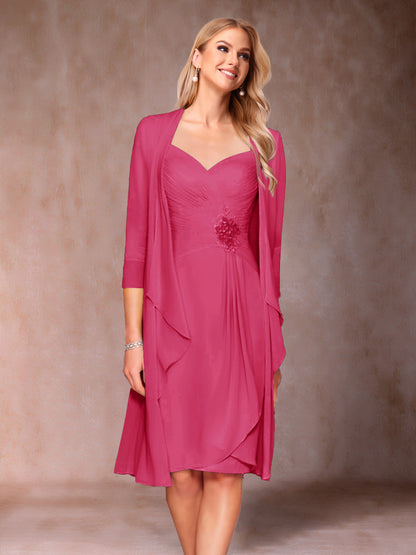 Sheath/Column V-Neck 3/4 Sleeves 2 Pieces Mother of the Bride Dresses with Ruched & Jacket