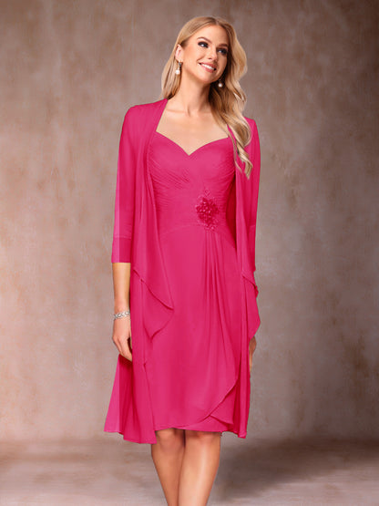 Sheath/Column V-Neck 3/4 Sleeves 2 Pieces Mother of the Bride Dresses with Ruched & Jacket
