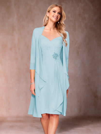 Sheath/Column V-Neck 3/4 Sleeves 2 Pieces Mother of the Bride Dresses with Ruched & Jacket
