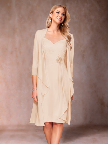 Sheath/Column V-Neck 3/4 Sleeves 2 Pieces Mother of the Bride Dresses with Ruched & Jacket