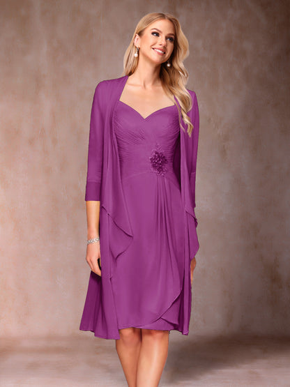 Sheath/Column V-Neck 3/4 Sleeves 2 Pieces Mother of the Bride Dresses with Ruched & Jacket