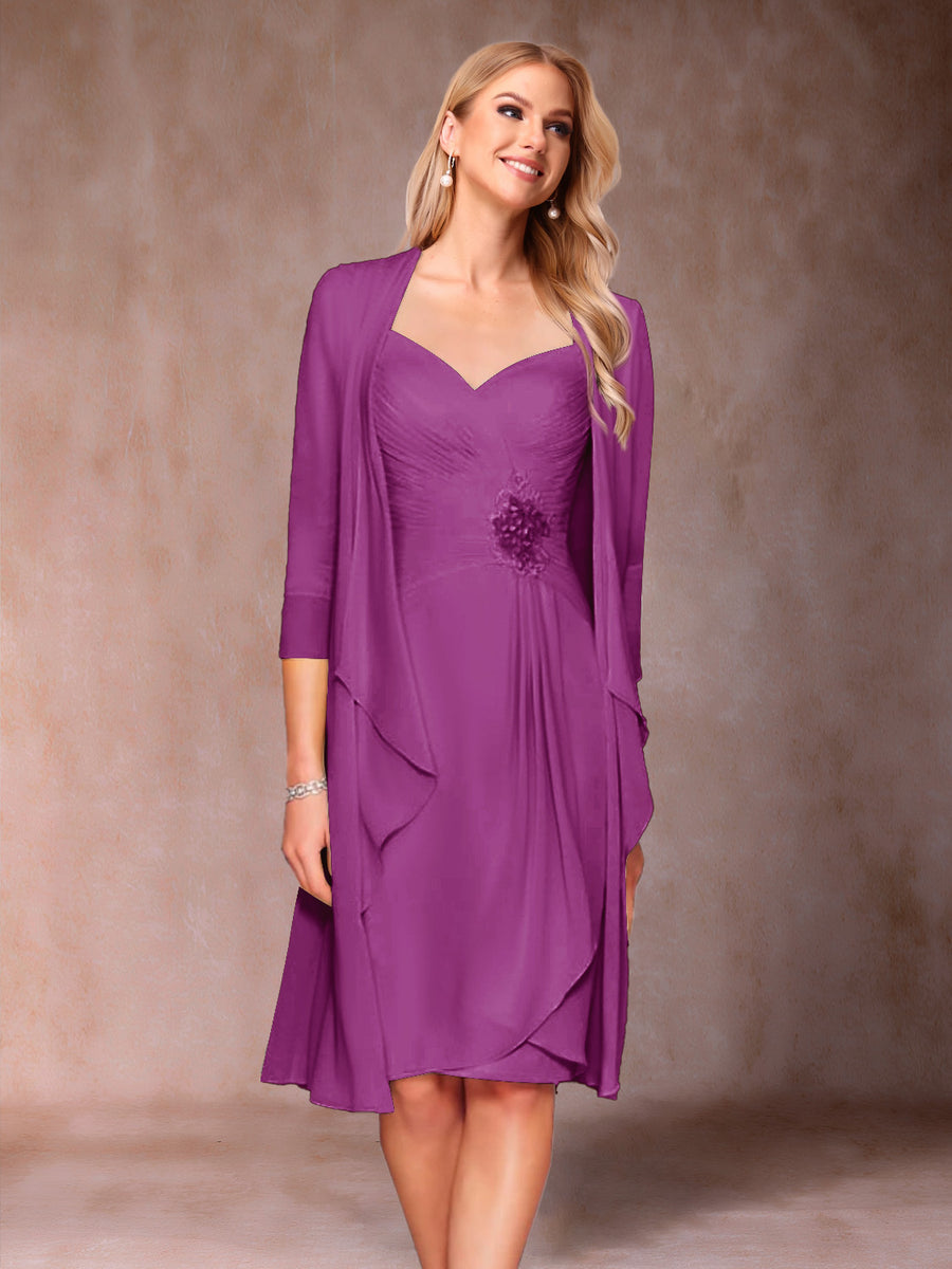 Sheath/Column V-Neck 3/4 Sleeves 2 Pieces Mother of the Bride Dresses with Ruched & Jacket