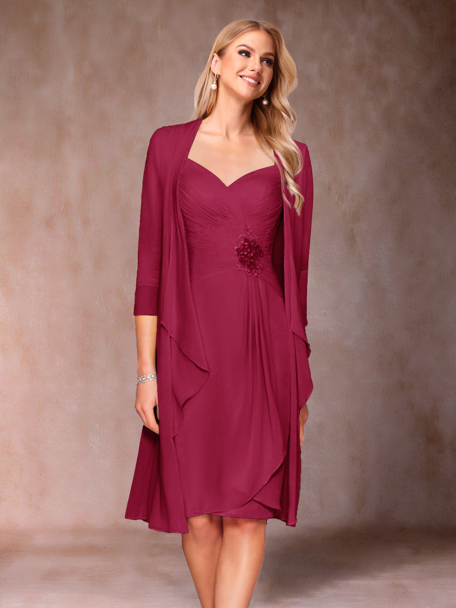 Sheath/Column V-Neck 3/4 Sleeves 2 Pieces Mother of the Bride Dresses with Ruched & Jacket