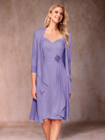 Sheath/Column V-Neck 3/4 Sleeves 2 Pieces Mother of the Bride Dresses with Ruched & Jacket