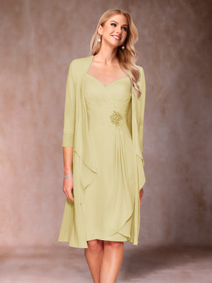 Sheath/Column V-Neck 3/4 Sleeves 2 Pieces Mother of the Bride Dresses with Ruched & Jacket