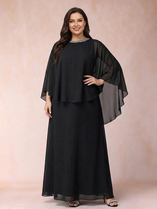 A-Line/Princess Scoop 3/4 Sleeves Plus Size Mother of the Bride Dresses with Ruched