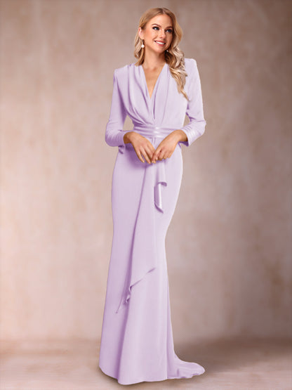 Trumpet/Mermaid V-Neck Long Sleeves Mother of the Bride Dresses with Ruffles