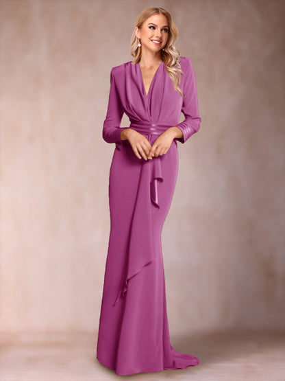 Trumpet/Mermaid V-Neck Long Sleeves Mother of the Bride Dresses with Ruffles