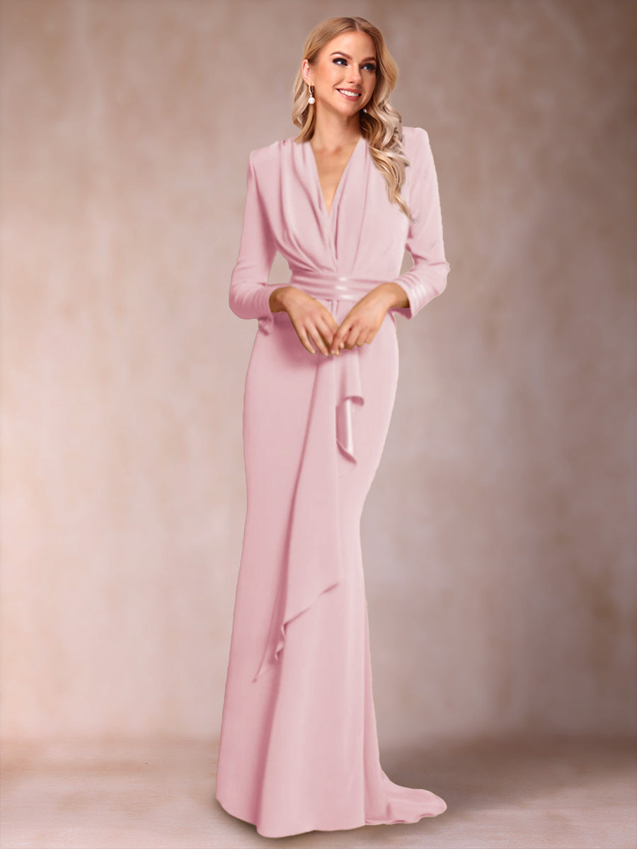 Trumpet/Mermaid V-Neck Long Sleeves Mother of the Bride Dresses with Ruffles