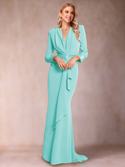 Trumpet/Mermaid V-Neck Long Sleeves Mother of the Bride Dresses with Ruffles