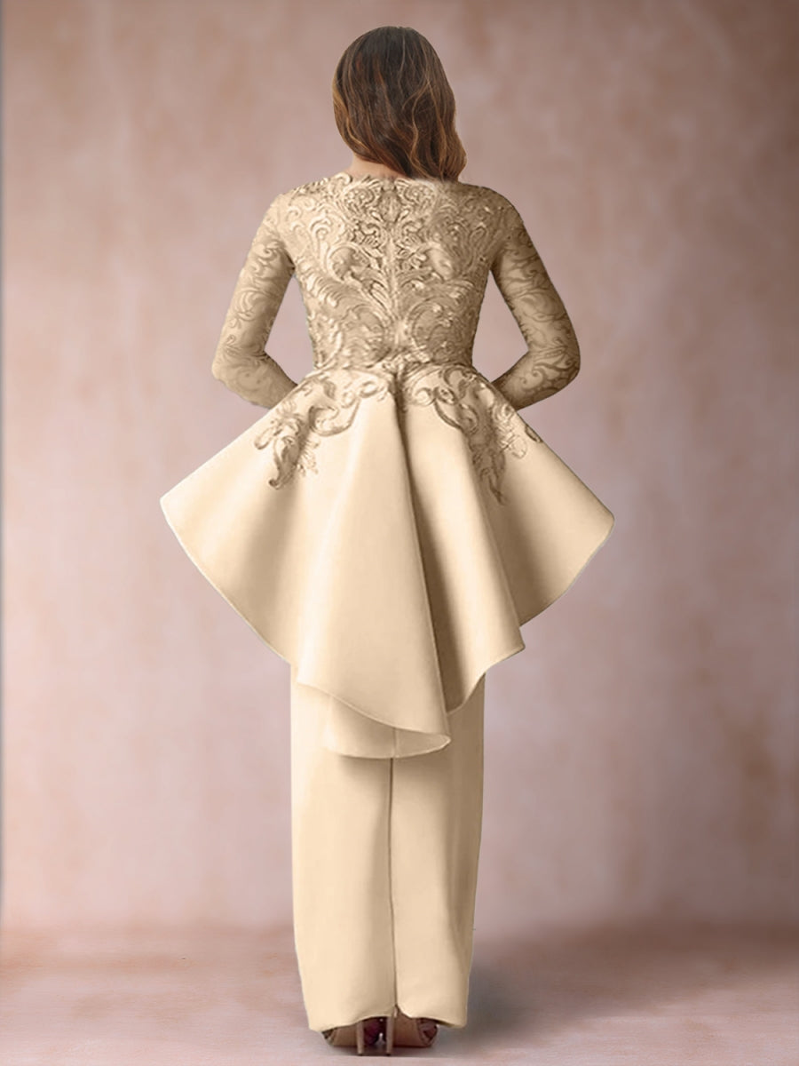 Sheath/Column Scoop Long Sleeves Plus Size Mother of Bride Dresses with Applique