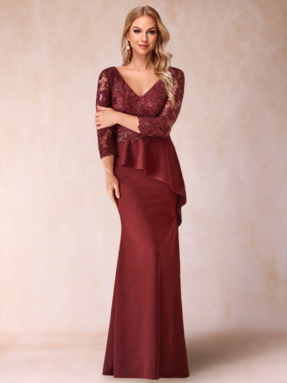 Trumpet/Mermaid V-Neck 3/4 Sleeves Mother of the Bride Dresses with Applique