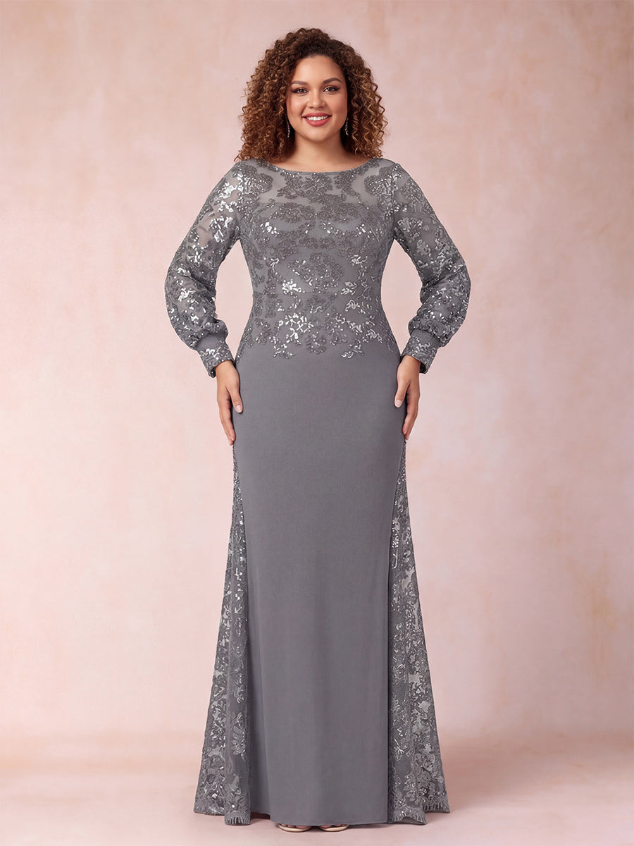 A-Line/Princess Scoop Long Sleeves Plus Size Mother of the Bride Dresses with Applique