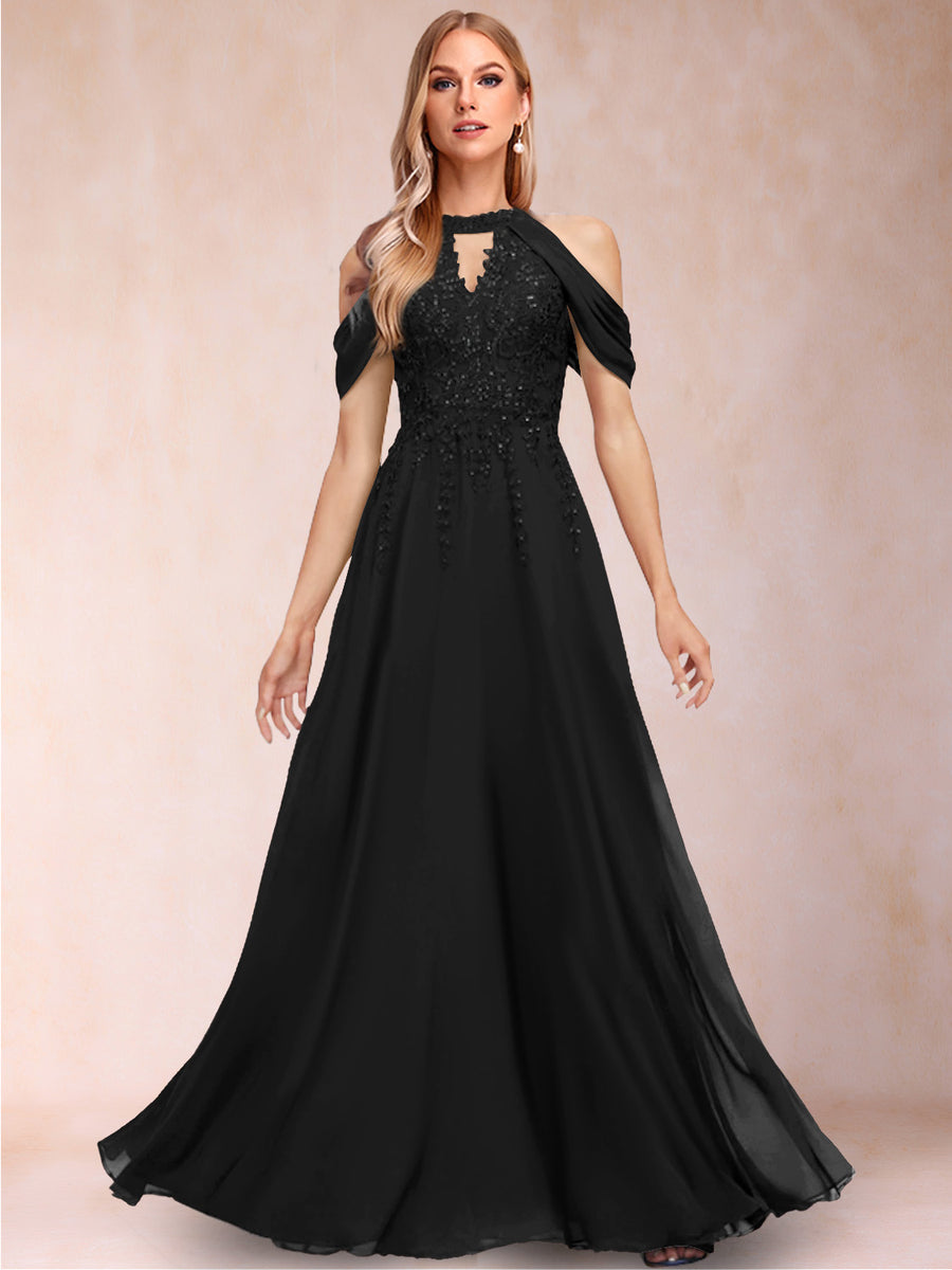 A-Line/Princess Cold Shoulder Short Sleeves Mother of the Bride Dresses with Applique