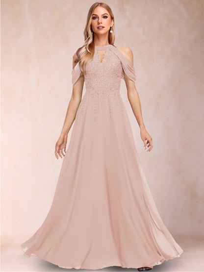 A-Line/Princess Cold Shoulder Short Sleeves Mother of the Bride Dresses with Applique