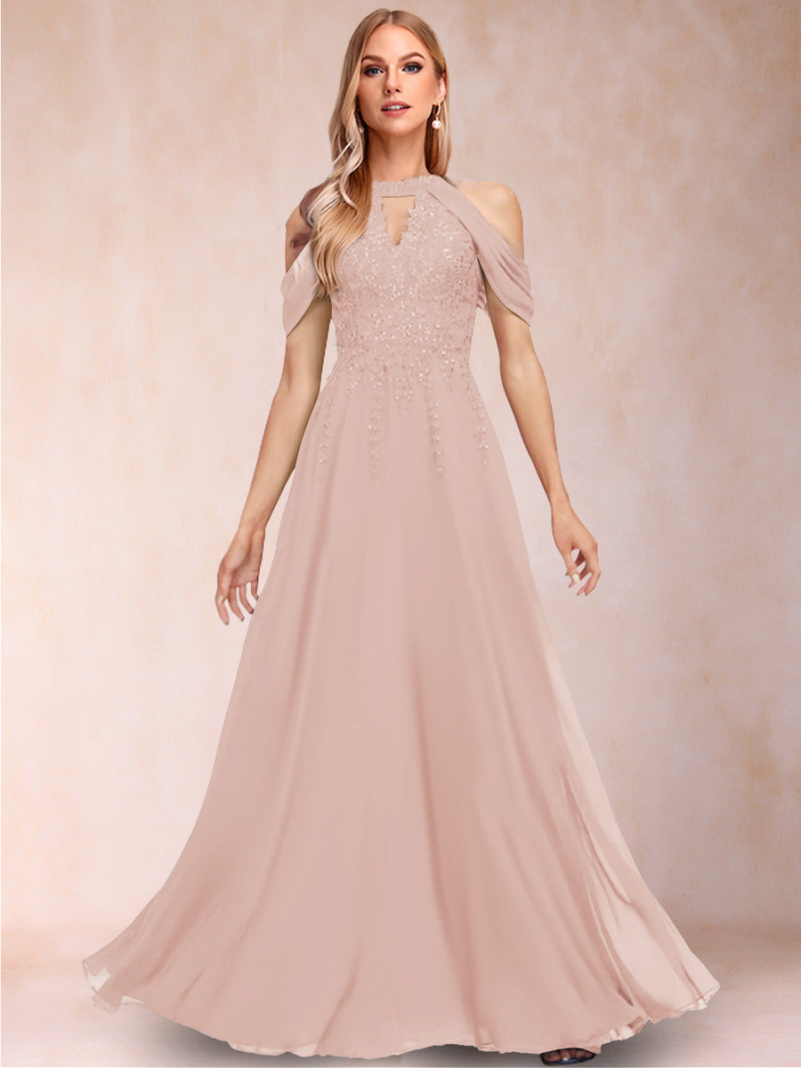 A-Line/Princess Cold Shoulder Short Sleeves Mother of the Bride Dresses with Applique