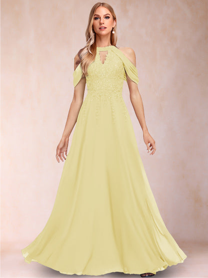 A-Line/Princess Cold Shoulder Short Sleeves Mother of the Bride Dresses with Applique