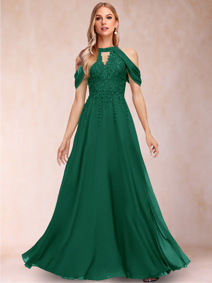 A-Line/Princess Cold Shoulder Short Sleeves Mother of the Bride Dresses with Applique