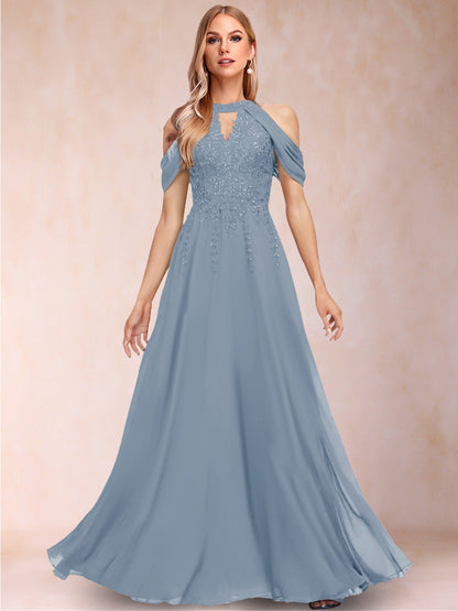 A-Line/Princess Cold Shoulder Short Sleeves Mother of the Bride Dresses with Applique