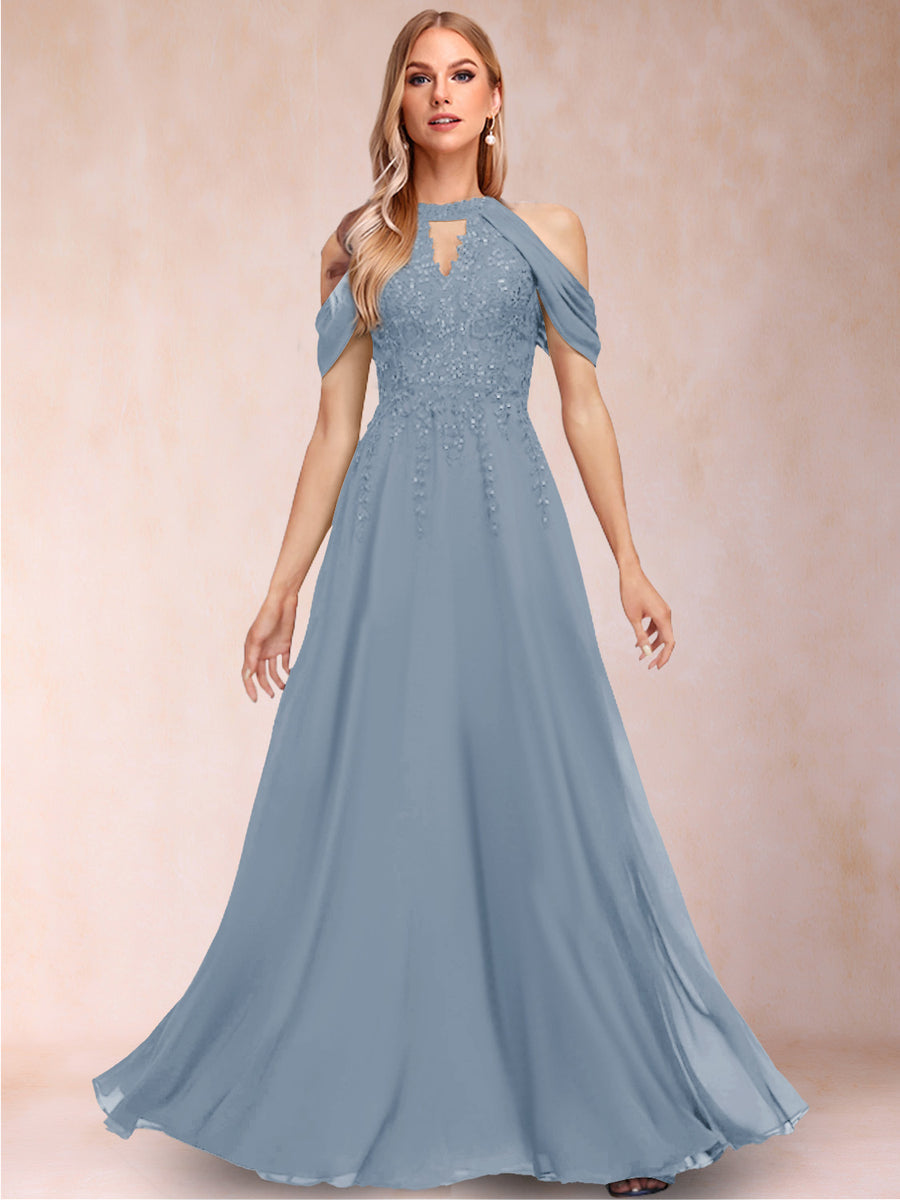 A-Line/Princess Cold Shoulder Short Sleeves Mother of the Bride Dresses with Applique