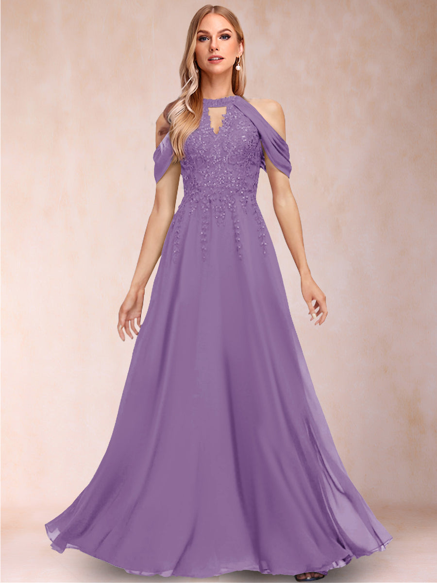 A-Line/Princess Cold Shoulder Short Sleeves Mother of the Bride Dresses with Applique