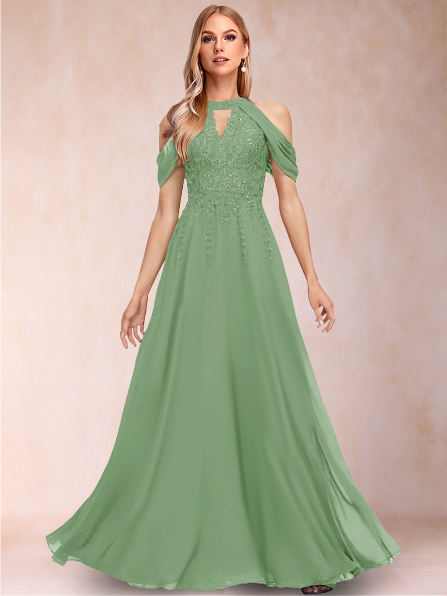 A-Line/Princess Cold Shoulder Short Sleeves Mother of the Bride Dresses with Applique