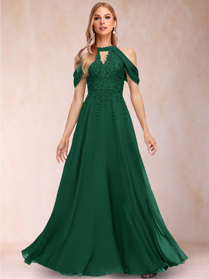 A-Line/Princess Cold Shoulder Short Sleeves Mother of the Bride Dresses with Applique