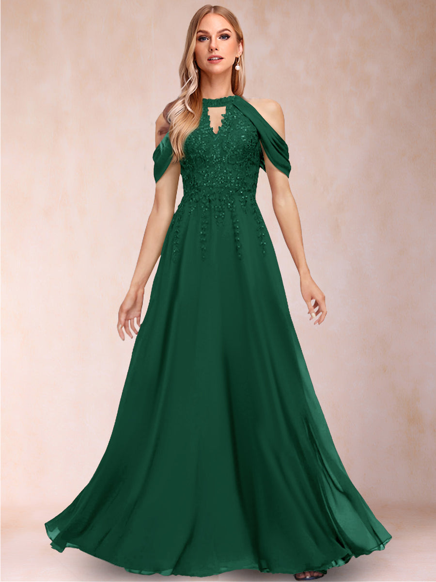 A-Line/Princess Cold Shoulder Short Sleeves Mother of the Bride Dresses with Applique