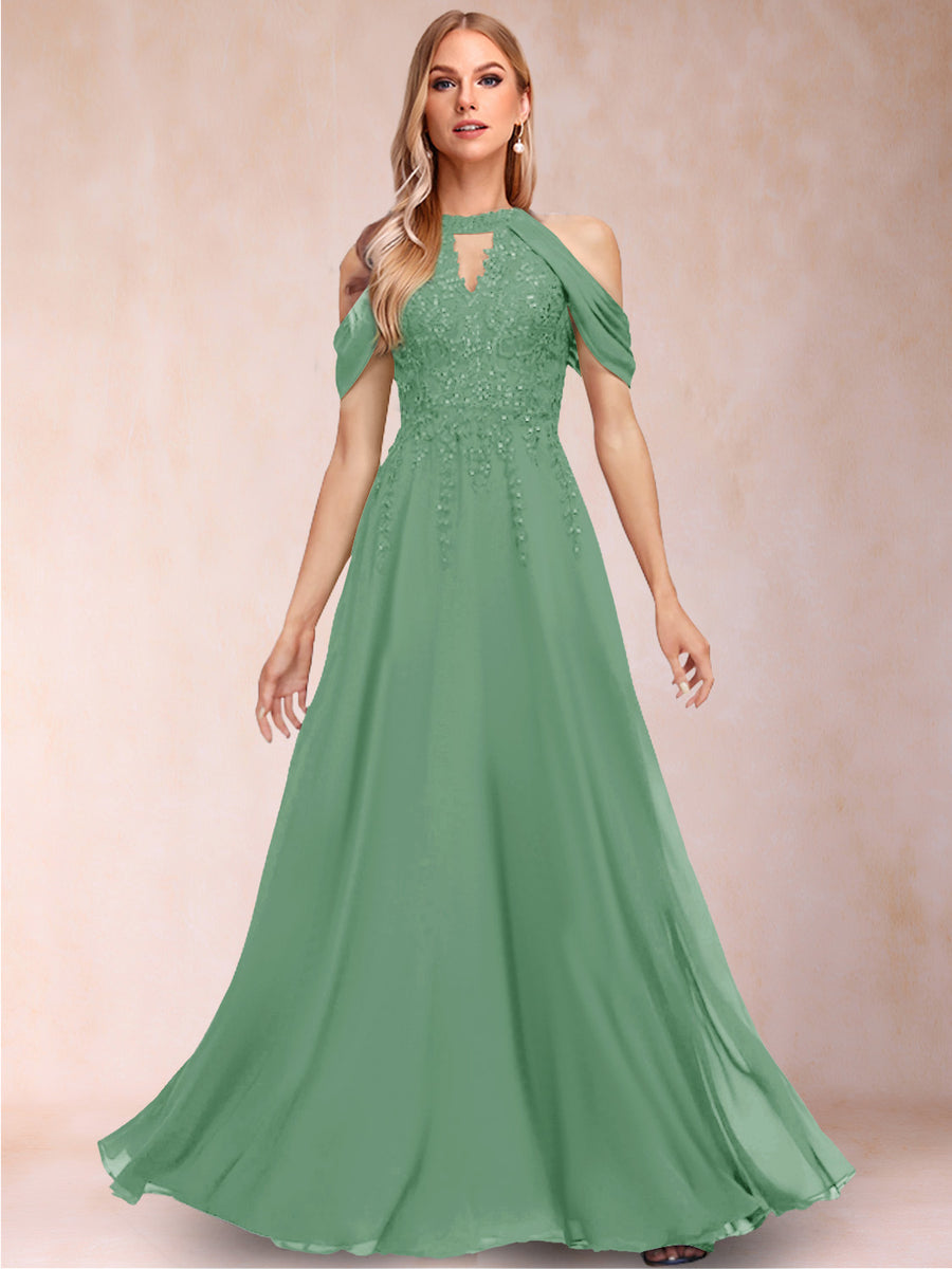 A-Line/Princess Cold Shoulder Short Sleeves Mother of the Bride Dresses with Applique