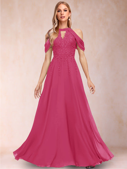 A-Line/Princess Cold Shoulder Short Sleeves Mother of the Bride Dresses with Applique