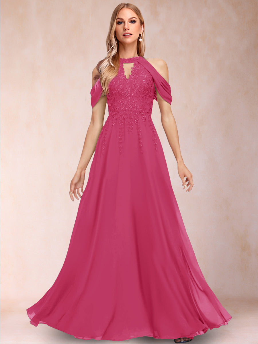 A-Line/Princess Cold Shoulder Short Sleeves Mother of the Bride Dresses with Applique