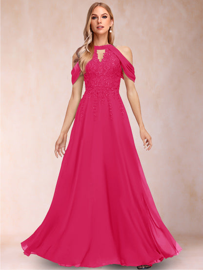 A-Line/Princess Cold Shoulder Short Sleeves Mother of the Bride Dresses with Applique