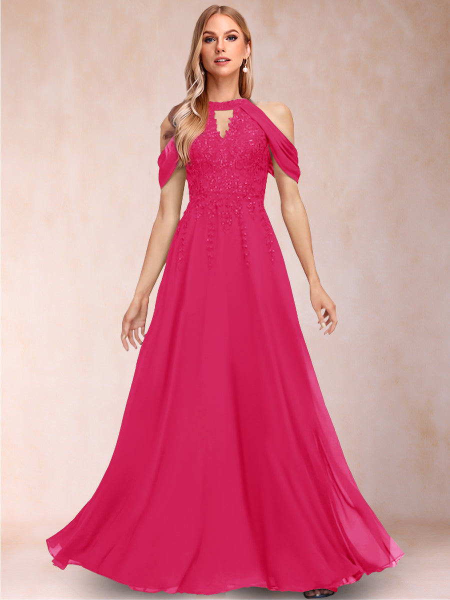 A-Line/Princess Cold Shoulder Short Sleeves Mother of the Bride Dresses with Applique