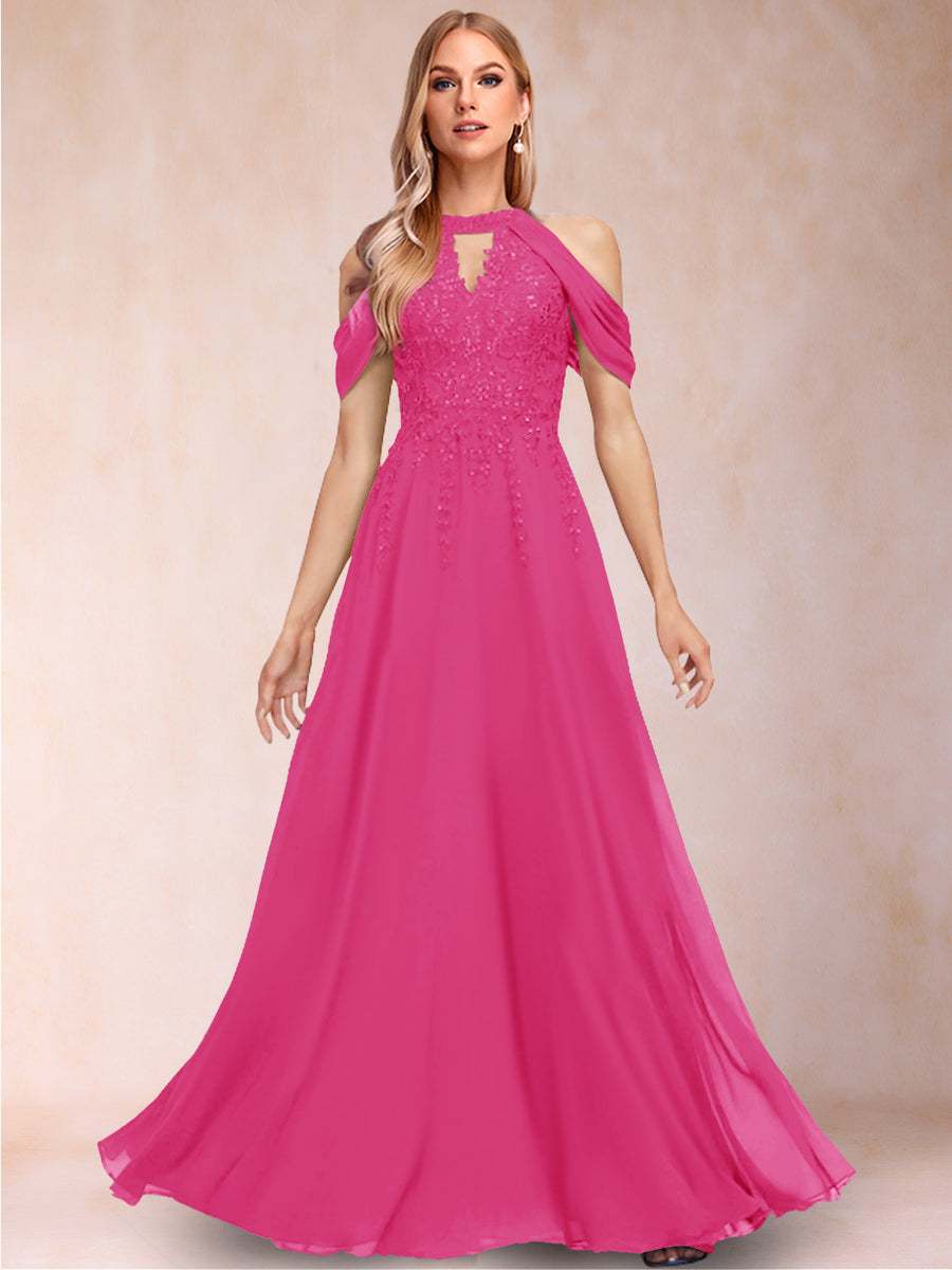 A-Line/Princess Cold Shoulder Short Sleeves Mother of the Bride Dresses with Applique